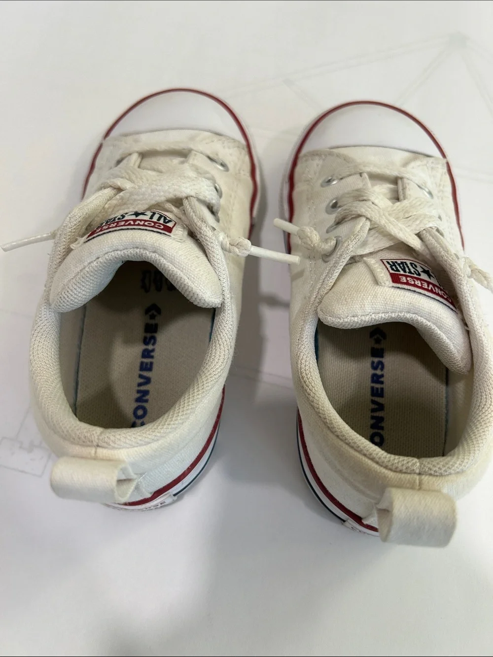 Converse Kids Low Top Canvas Sneakers in White and Red Trim